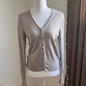 Everlane Cotton Wool Blend Beige Button-Up Cardigan Small